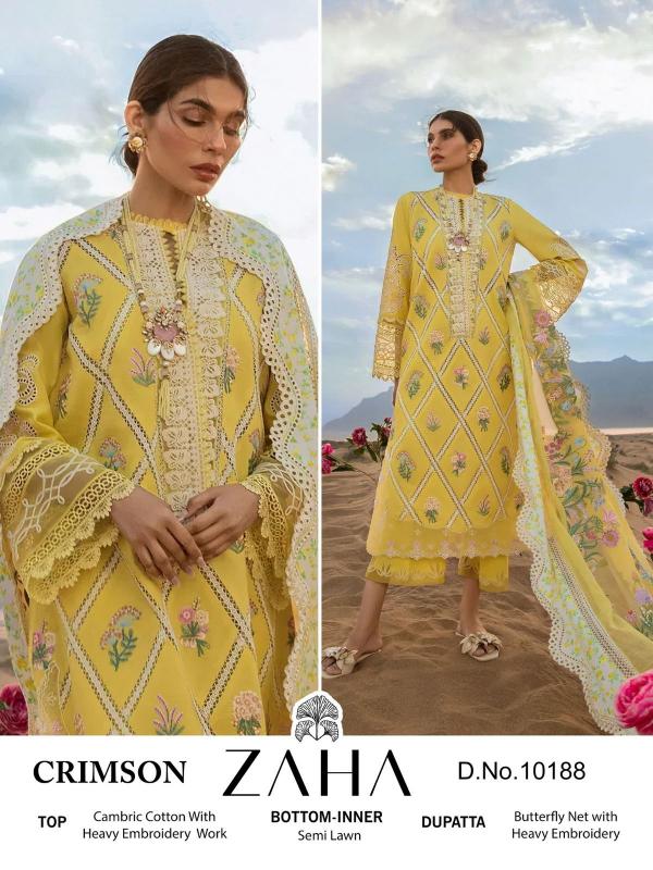 Zaha Crimson Cambric Designer Pakistani Suit Collection
